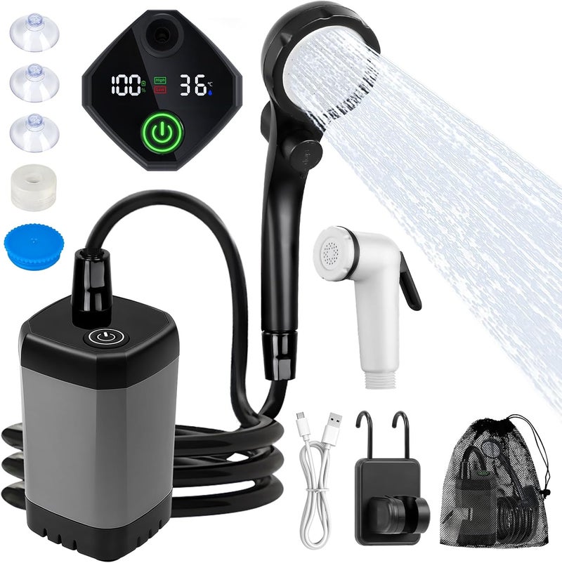 Fohil Portable Shower for Camping, 6000mAh Rechargeable Portable Outdoor Shower with Digital Display, IPX7 Waterproof Outdoor Camp Pump for Camping, Beach, Hiking, Travelling, Pet Cleaning - Image 1